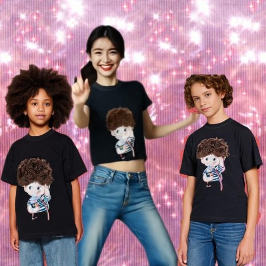 سه نفر با لباس کودک مو فرفری