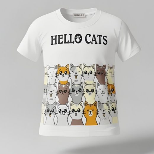 طرح سه بعدی تیشرت دخترانه نوزادی گربه ای سفید