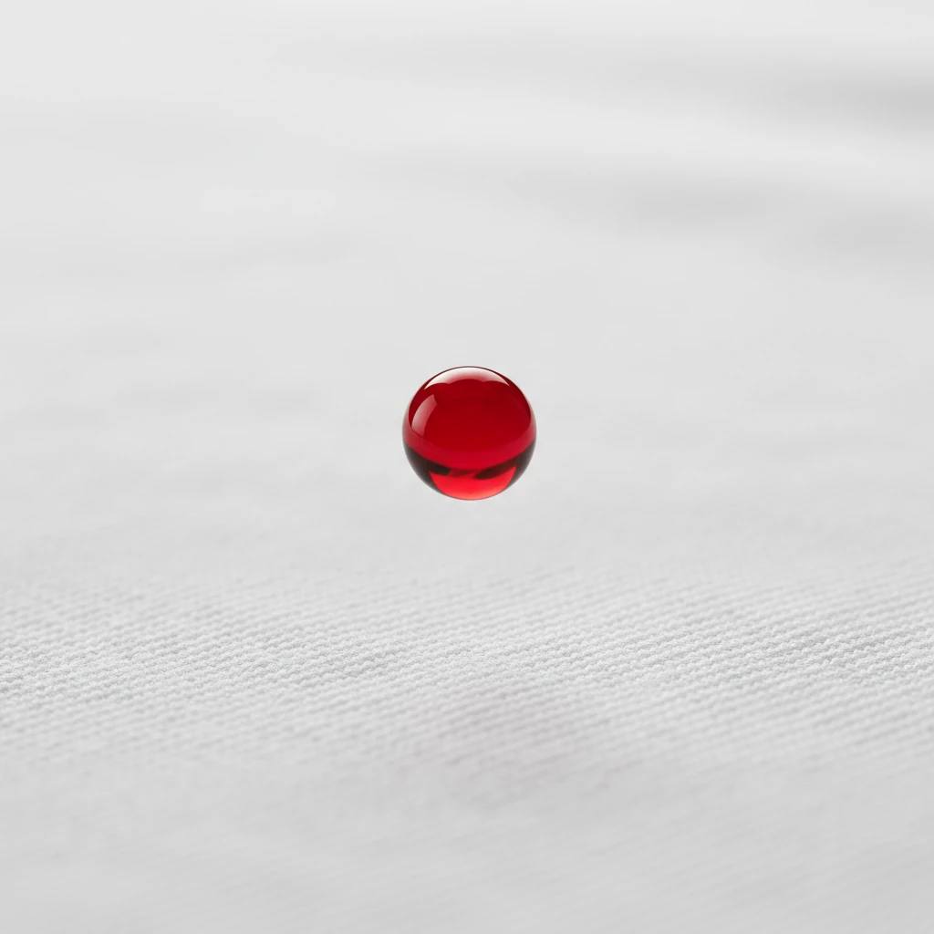 قطره خون در حال سقوط روی یک سطح پارچه روشن