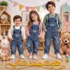 تن‌خور راحت و آزاد بیلر لی بچگانه طرح خرگوشی بر تن سه کودک خردسال در یک استودیو عکاسی؛ یک نمونه بی‌نظیر از استایل ست خواهر برادری بیلر جین با لباس‌های بافتنی زیر آن.