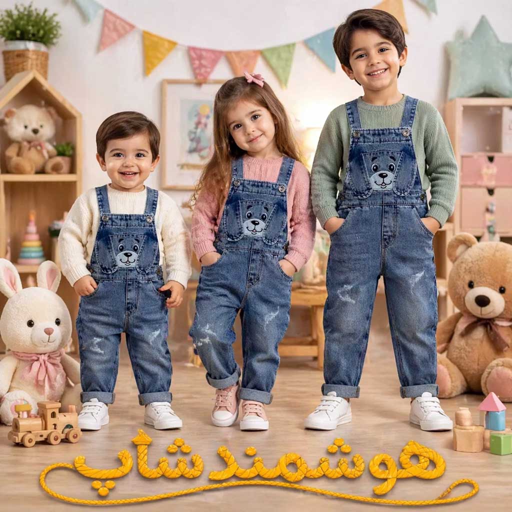 تنخور راحت و آزاد بیلر لی بچگانه طرح خرگوشی بر تن سه کودک خردسال در یک استودیو عکاسی؛ یک نمونه بینظیر از استایل ست خواهر برادری بیلر جین با لباسهای بافتنی زیر آن.