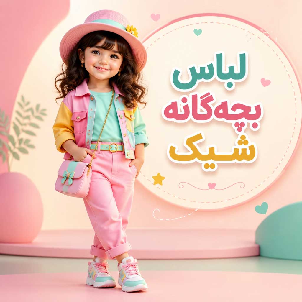 لباس بچه گانه شیک دخترانه با ست رنگی صورتی آبی زرد - مدل 2026
