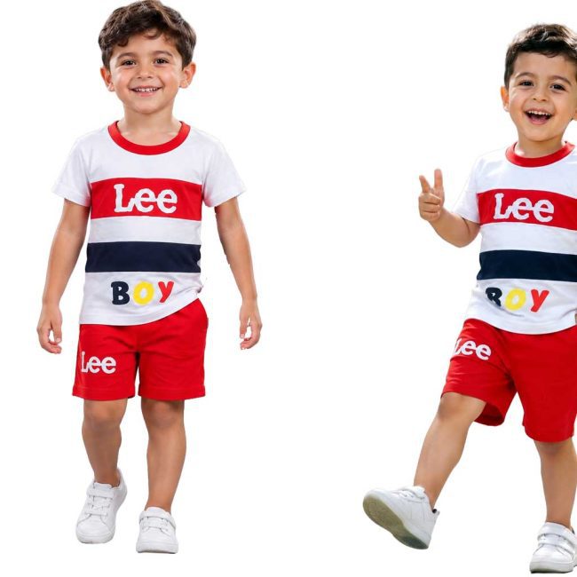 تنخور لباس راحتی کودک طرح Lee BOY با رنگهای قرمز و سفید، مناسب پوست حساس