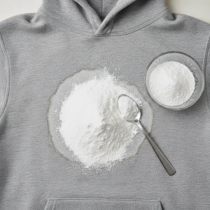 استفاده از خمیر جوش شیرین برای پوشاندن و پاک کردن لکه روغن قدیمی روی لباس