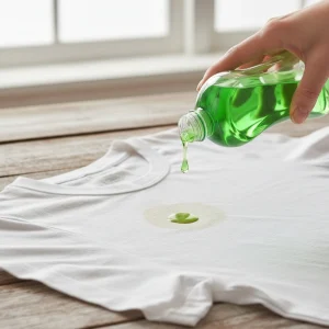 مرحله دوم پاک کردن لکه روغن: ریختن چند قطره مایع ظرفشویی مستقیم روی لکه